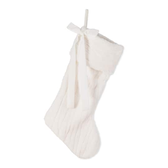 Glitzhome® 24" White Textured Plush Christmas Stocking